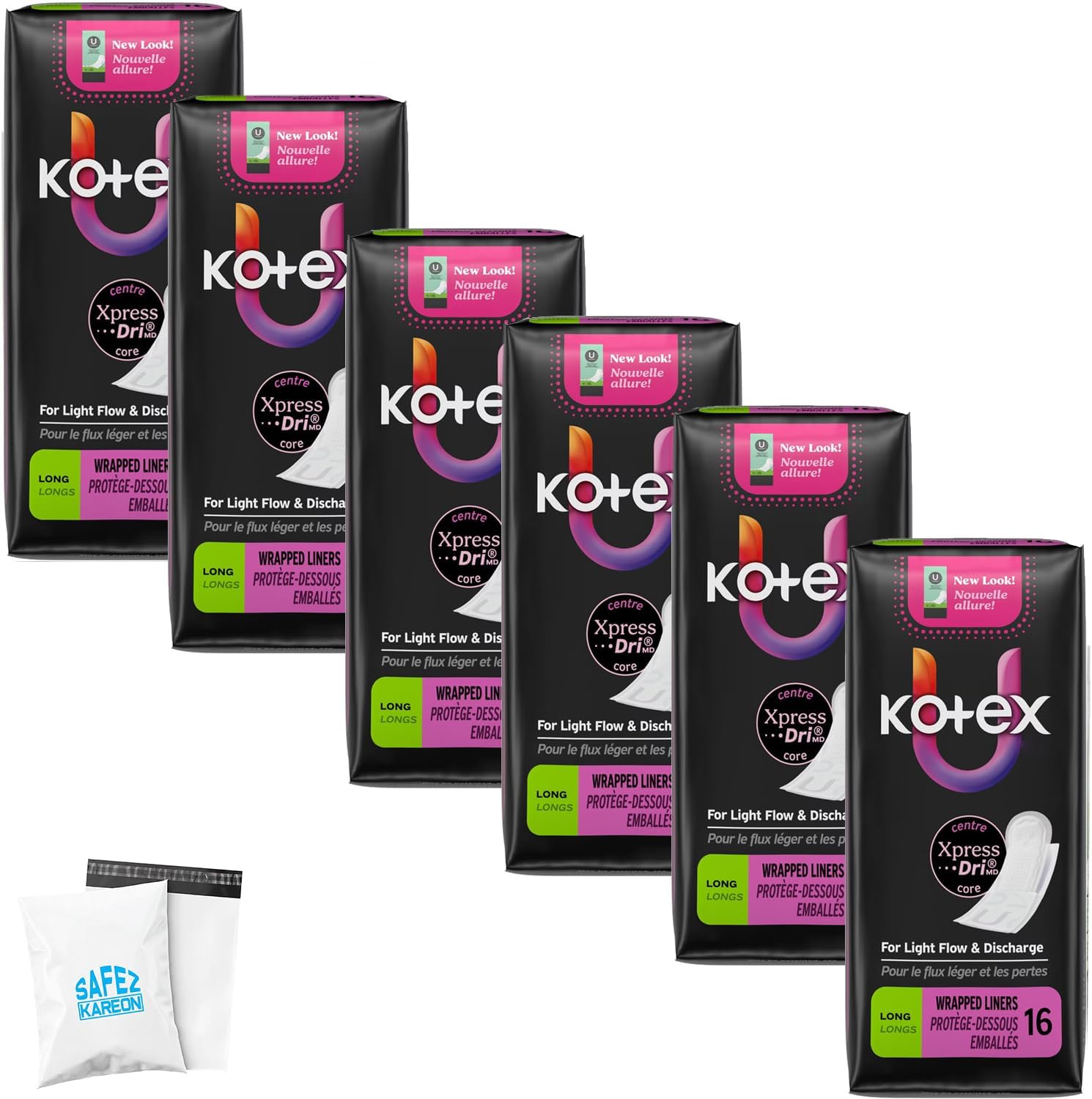 Kotexs Balance Absorbent Liners, Long, 16 Count (Pack of 6)
