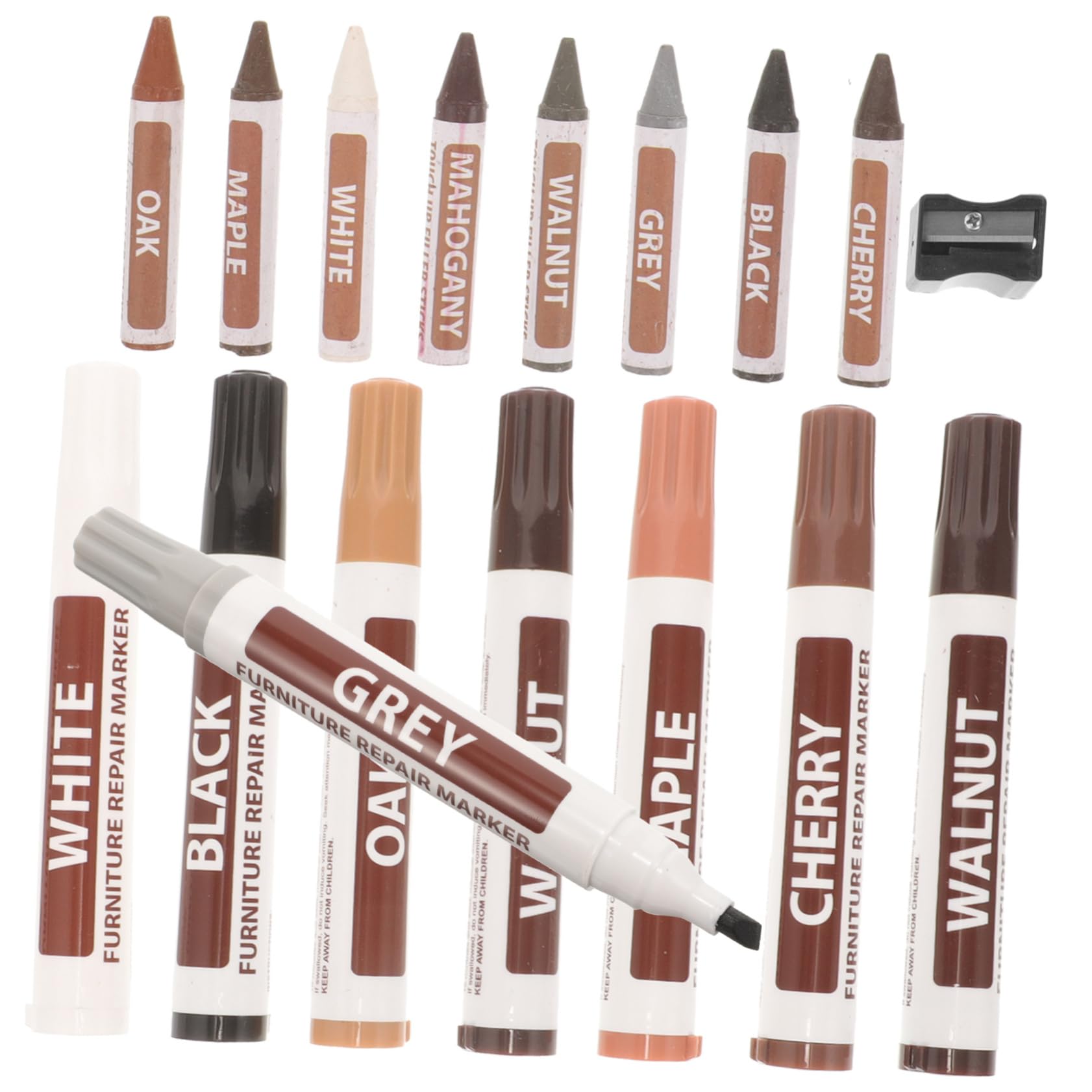 Anneome 1Set Home Furniture Touch Up Marker Kit Pens Crayons Sharpener Advantageous Floor Repair Kit for Scratches Blemishes Wood Floors Cabinets