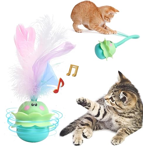 Cat Toys Monster, juguete interactivo automático 2 en 1 para gatos de interior, ejercicio de gatitos, plumas reales, cola de silicona, iluminación