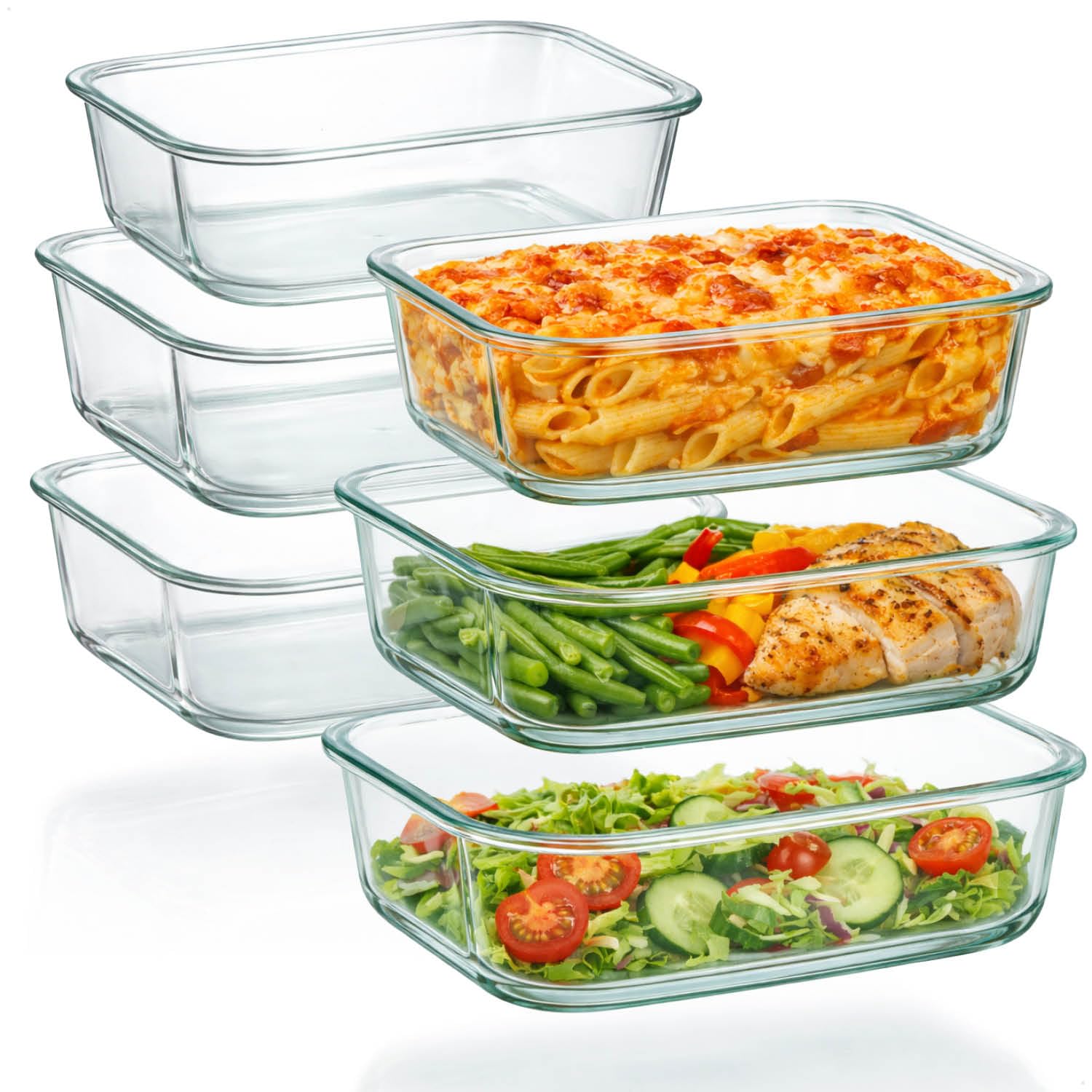 COM-FOUR® 6x Pirofile in Vetro Borosilicato, Teglie Resistenti al Calore per Forno, Microonde e Congelatore, Pirofila in 3 Misure (vetro 6x)