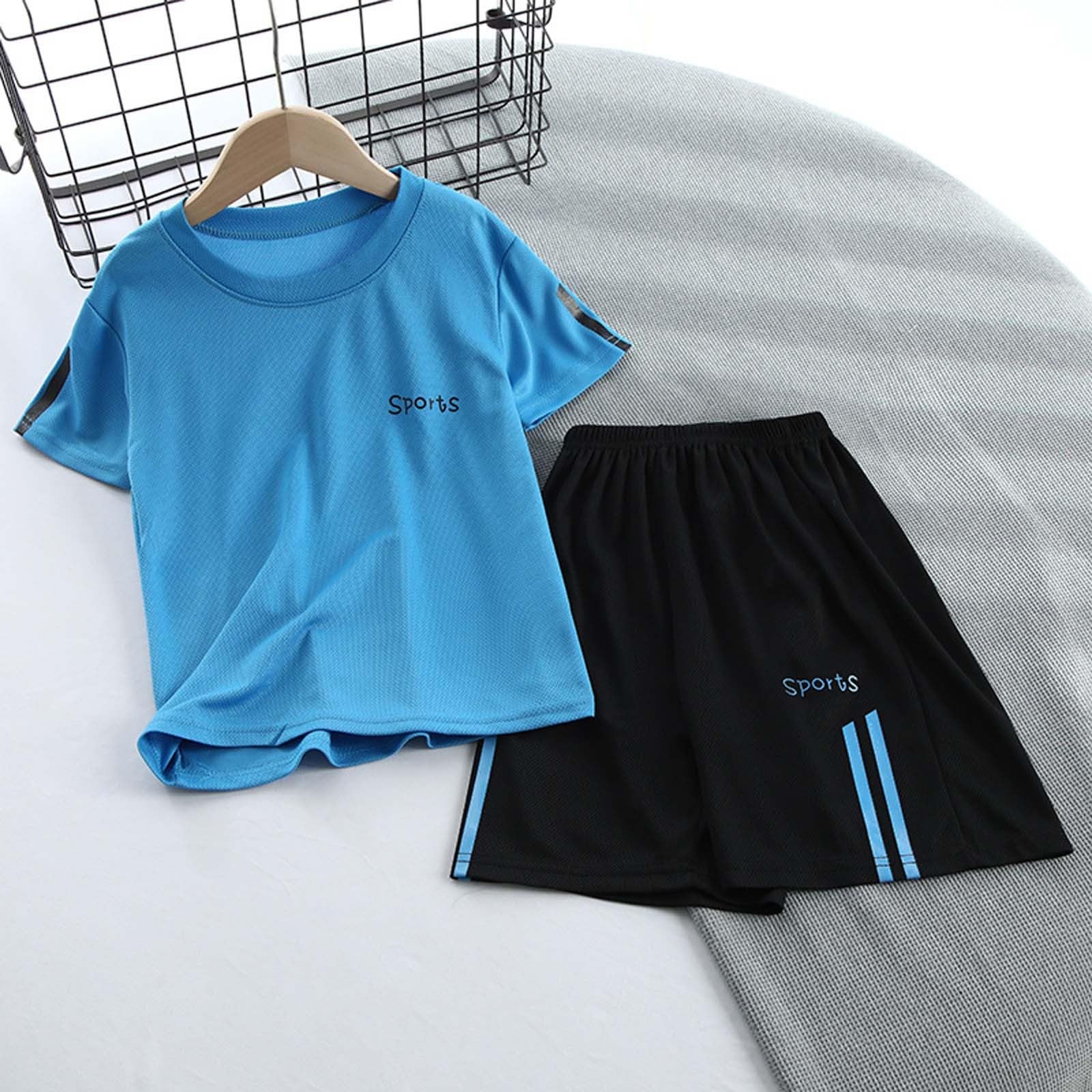 Generisch Chándal para niños y niños, ropa deportiva, juego de chándal para niños pequeños, primavera, verano, manga corta, camiseta deportiva, pantalones cortos, ropa