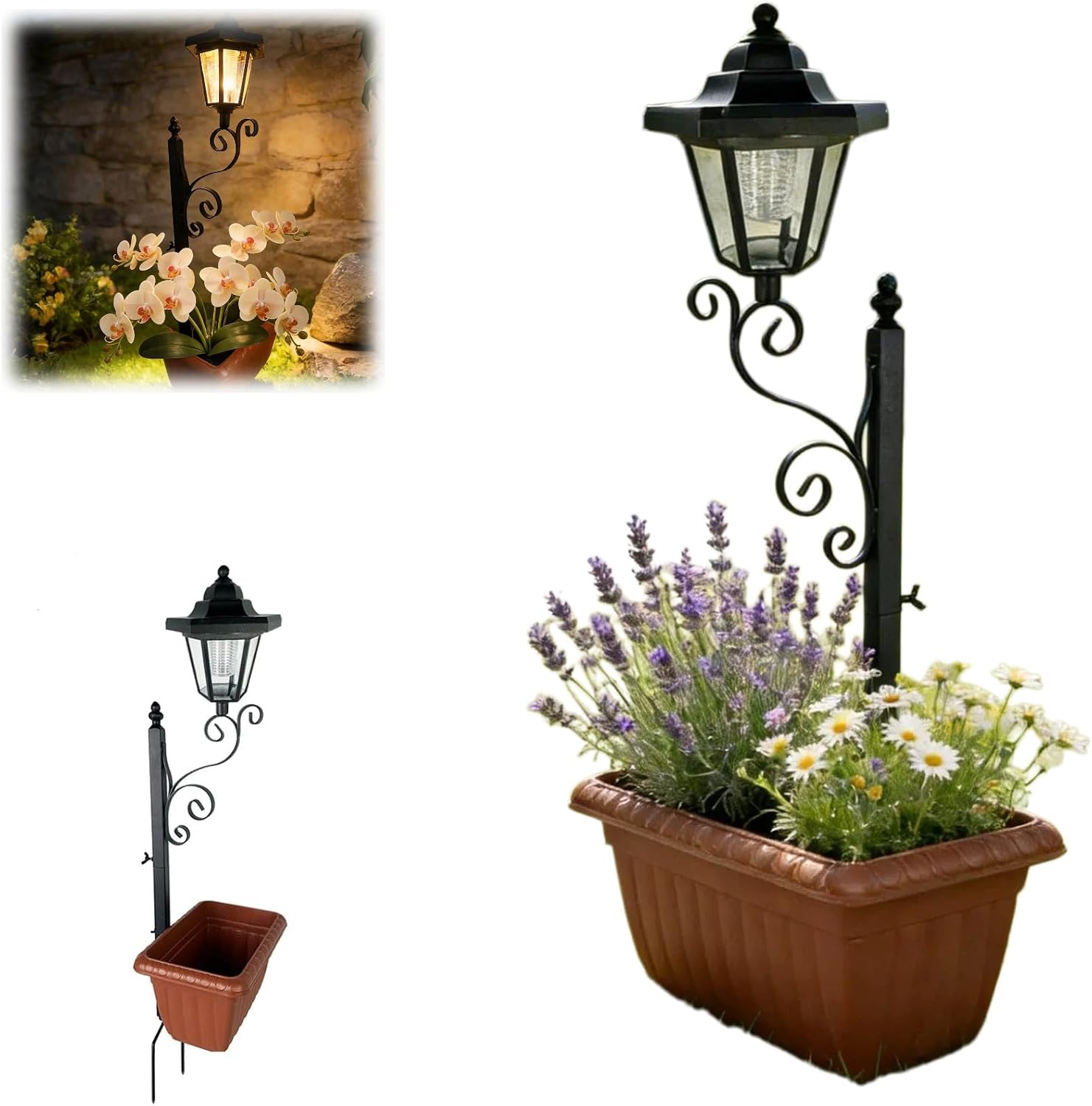 2-in-1 Outdoor Solar Lamp Post Light with Planter,Solar Lamp Post with Planter,Solars Lamps Postc for ardens Outdoor (Brown)