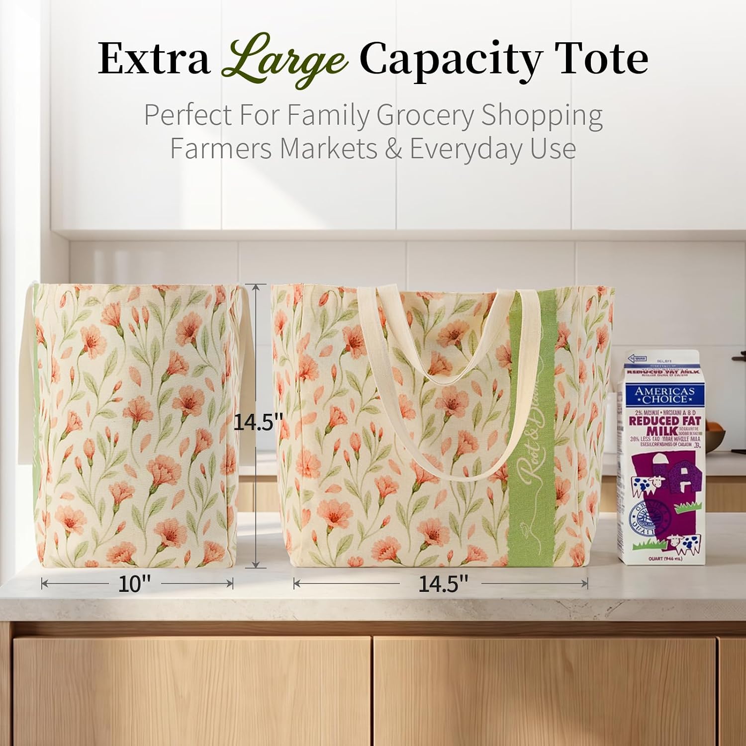 Large Canvas Grocery Tote Bag, Reusable Shopping Bag with 6 Inner Pockets | Durable 12oz, Dual Handles for Shoulder or Hand carry, Holds 80 lbs for Grocery Shopping and Farmers Market