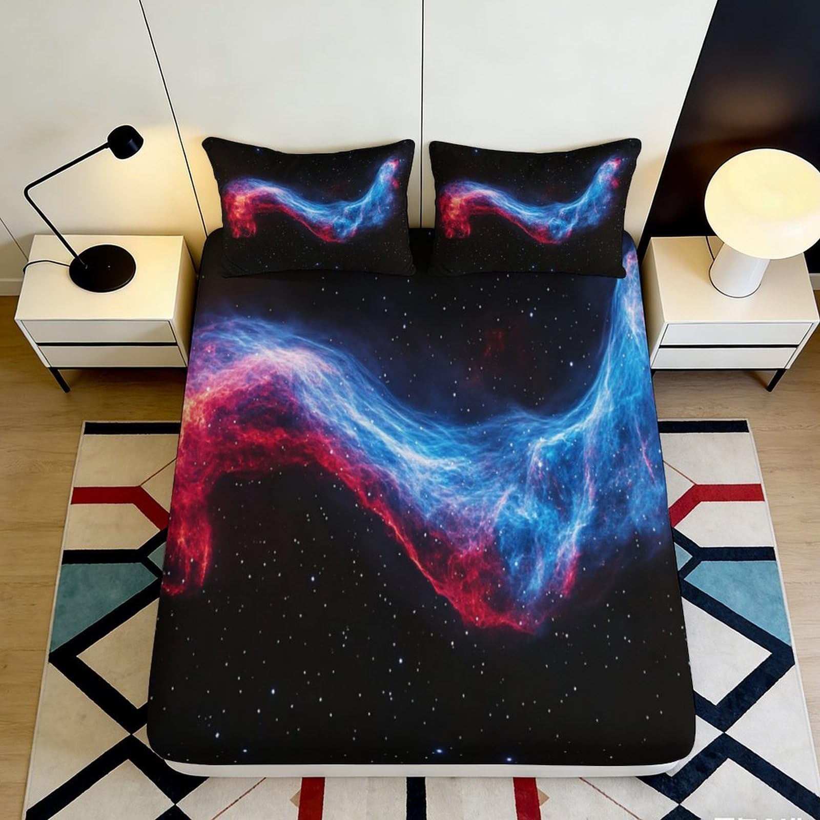 Pnayamiorkfel Style-6 3D Printed Galaxy Starry Sky Fitted Sheet Microfiber Breathable Cosmic Nebula Mattress Cover For Bedroom Decor 90X200x25cm