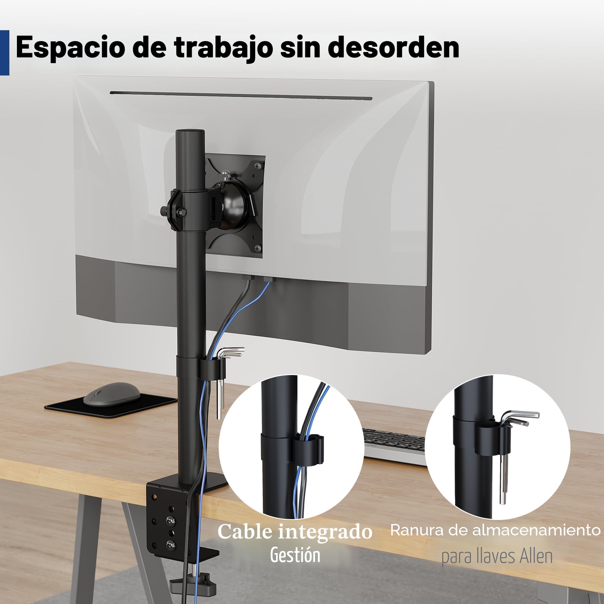 BONTEC Soporte Monitor Único 13-34 Pulgadas, Ajuste de Movimiento Completo, Compatibilidad VESA 75x75/100x100mm, Capacidad de 10kg, Ergonomía Mejorada, Opciones de Instalación Dual
