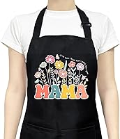 Xiynmeife Floral 'MAMA' Apron for Women - Adjustable Neck, 2 Pockets, Stain-Resistant Polyester for Cooking Baking BBQ, Mother's Day Gift