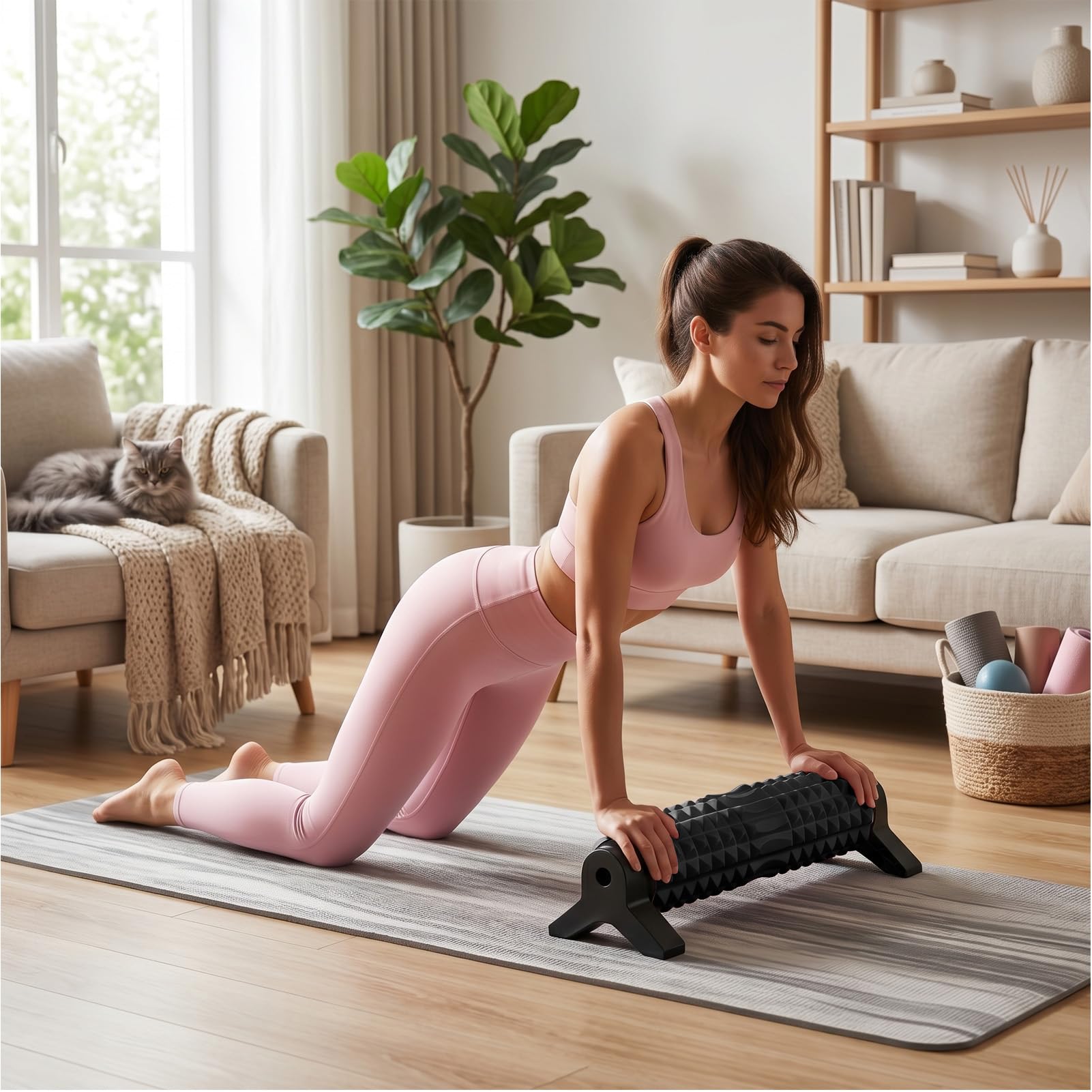Rodillo de Masaje con Rodillo de Espuma, de Tejido Profundo con Soporte, Superficies Texturizadas para la Mano de las Piernas Traseras, Diseño Pequeño y Liviano, Ideal (BLACK)
