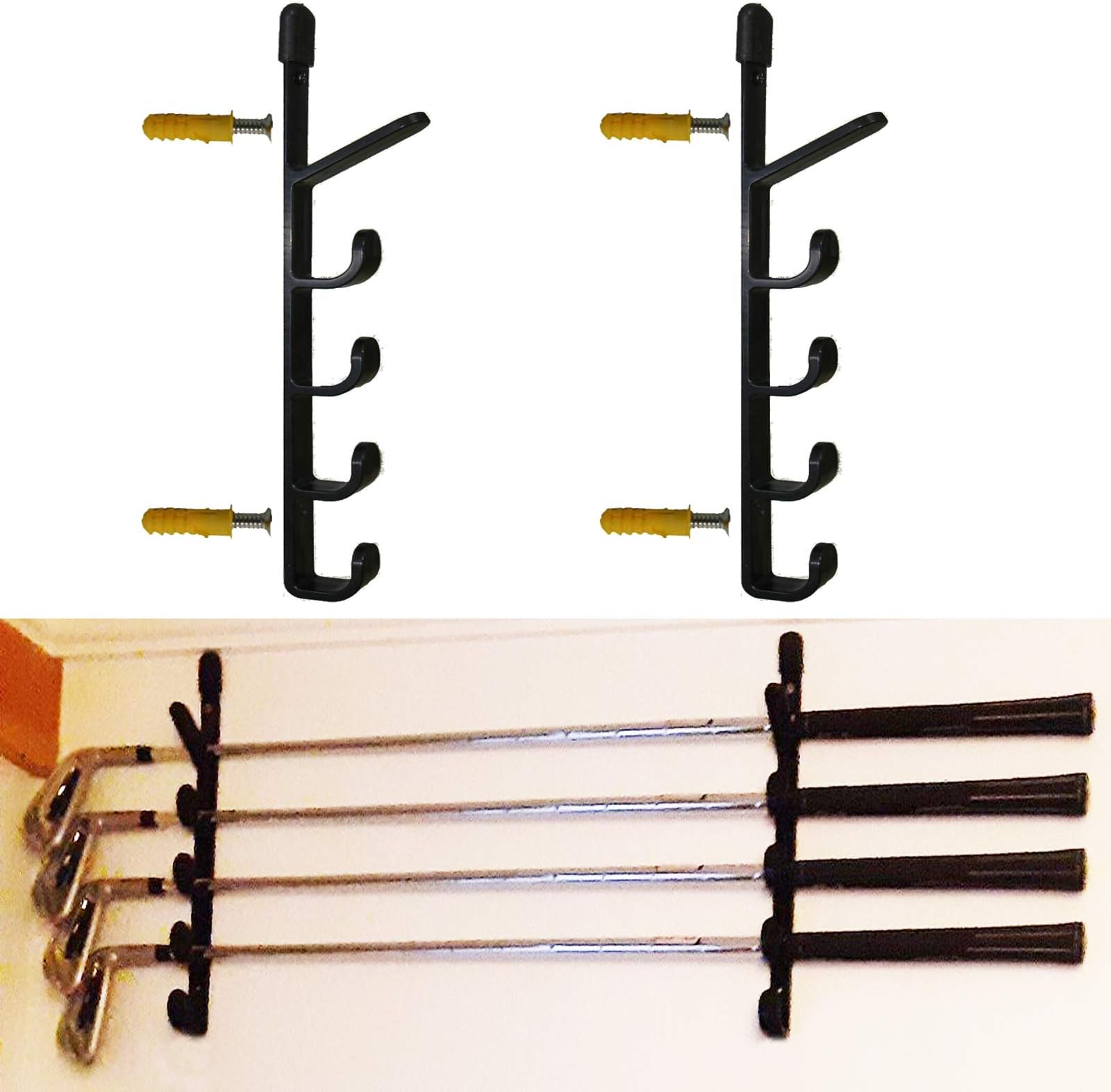Pmsanzay Golf Club Display Shelf - Holds up to 5 Clubs - Wall Mounted Rack - Space Saving - Black Metal