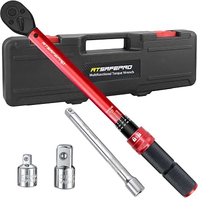 ATsafepro Llave Dinamometrica 3/8",5-60 Nm Dinamometrica Con Adaptador De 3/8" A 1/4"&1/2" Y Barra De Extensión De 15 Cm, Precisión ±3% Para Coches, Bicicletas, Motos