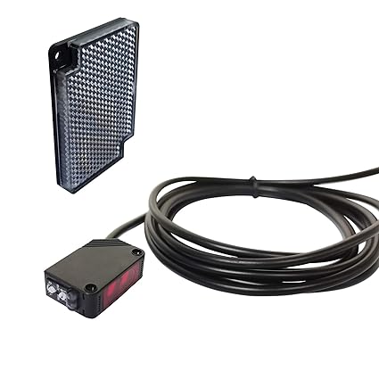 IKSACE E3Z-R61 Photoelectric Beam Sensor Indoor Wall Mounted NPN (NO Or NC Switchable) Retroreflective photoelectric Sensor Proximity Switch with 6.5ft Cable,Reflector Panel,10ft Induction Adjustable