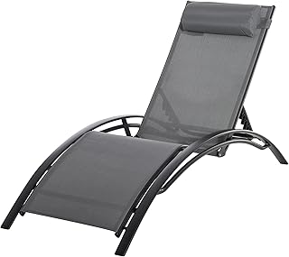 Outsunny Gartenliege verstellbare Sonnenliege Liegestuhl mit Kopfkissen für Balkon, Terrasse, aus Alu, Grau, 171 x 64 x 82 cm