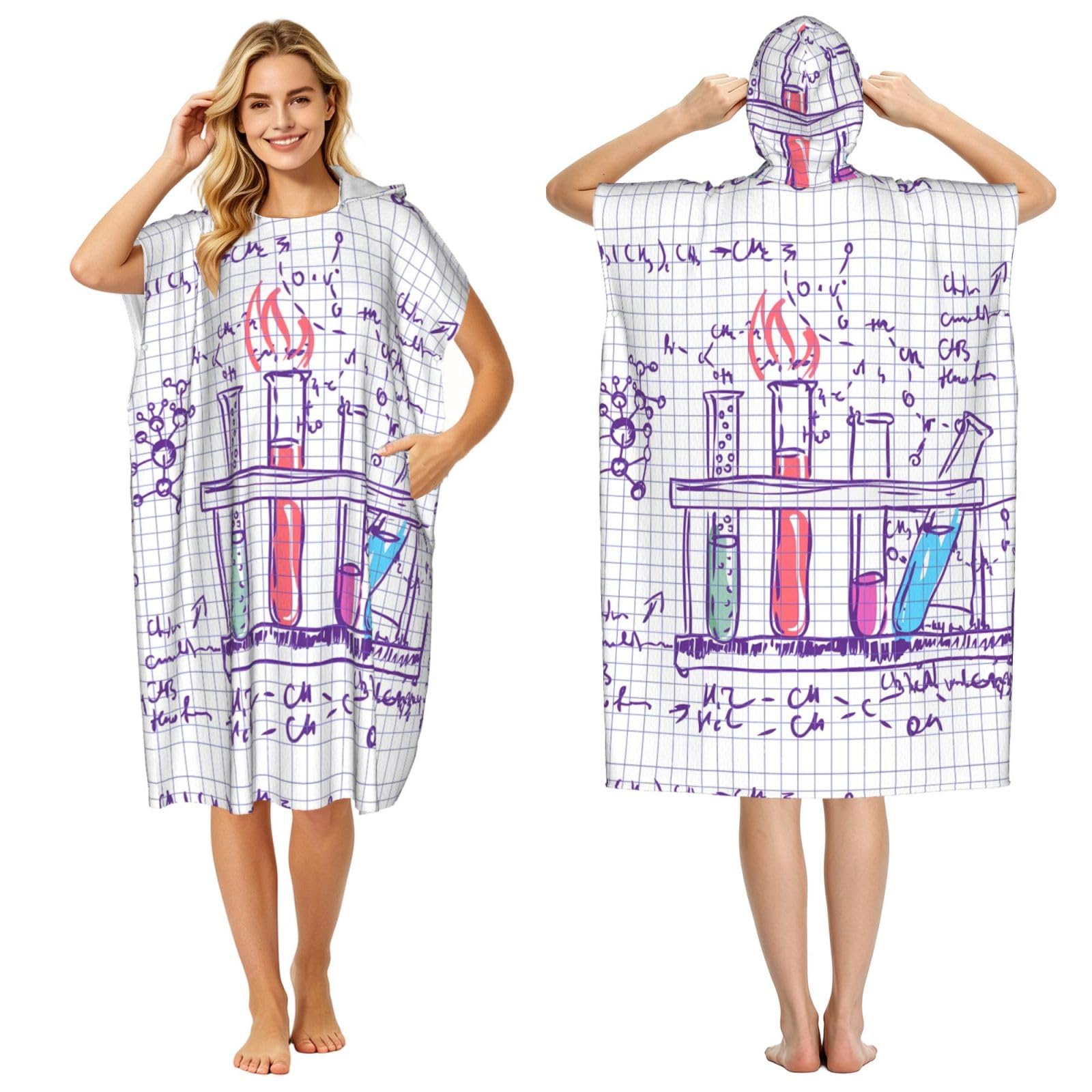 Poadnly Science Chemistry Lab, Adult Hooded Beach Towel 90 x 110 cm,Changing Bath Robe, Surf Poncho Towel For Women Men