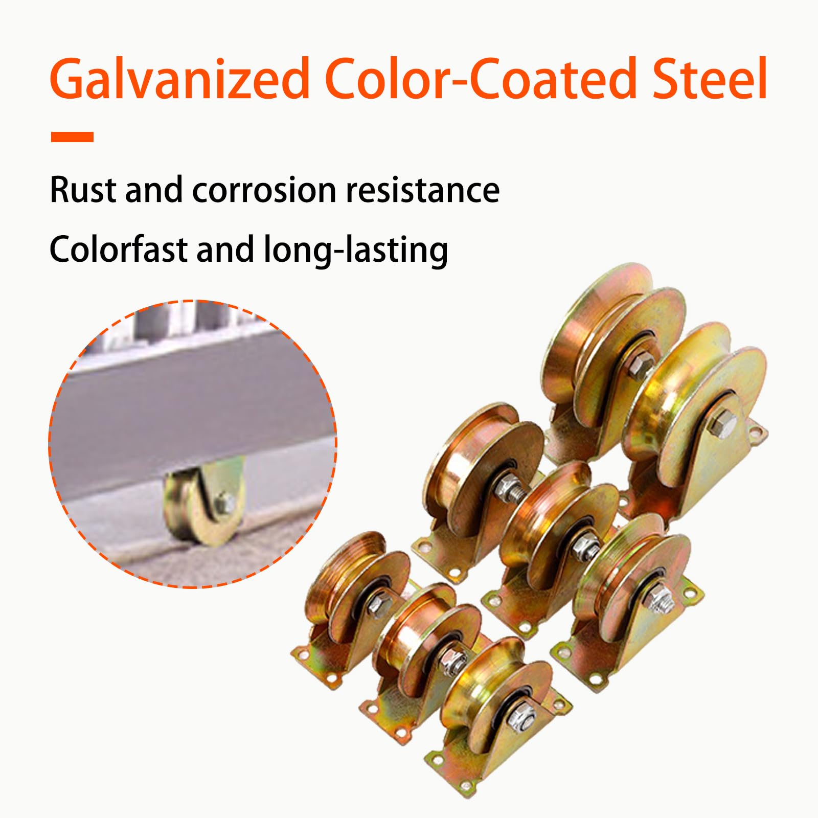 Polea resistente con soportes de montaje V/U, capacidad de carga de 440 libras, ideal para ruedas de puerta corredera, cabrestante industrial con 4 cables de acero, versátil y