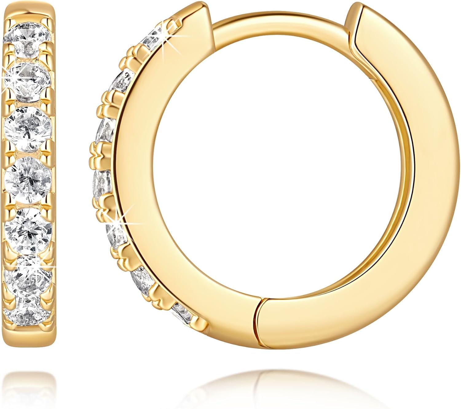 14K Gold Hoop Earrings for Women with Trendy Inside-out Cubic Zirconia Gold Huggie Hoop Earring