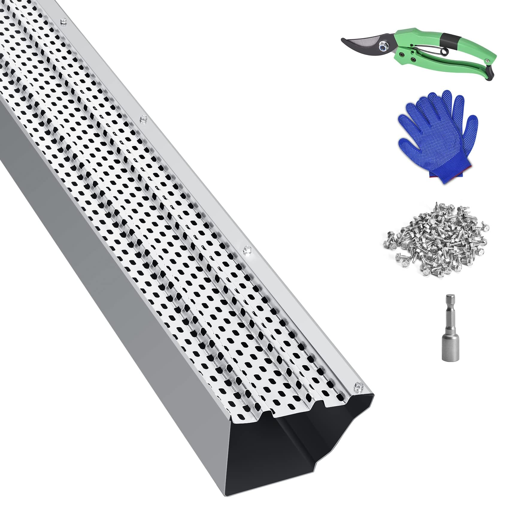 Seeutek Gutter Guards 5 Inch, 16pcs 40" Leaf Filters, Mill Finish Aluminum Cover System, Easy DIY Leaf Guard Compatible with Any Roof Gutter Type, Total 54FT Length