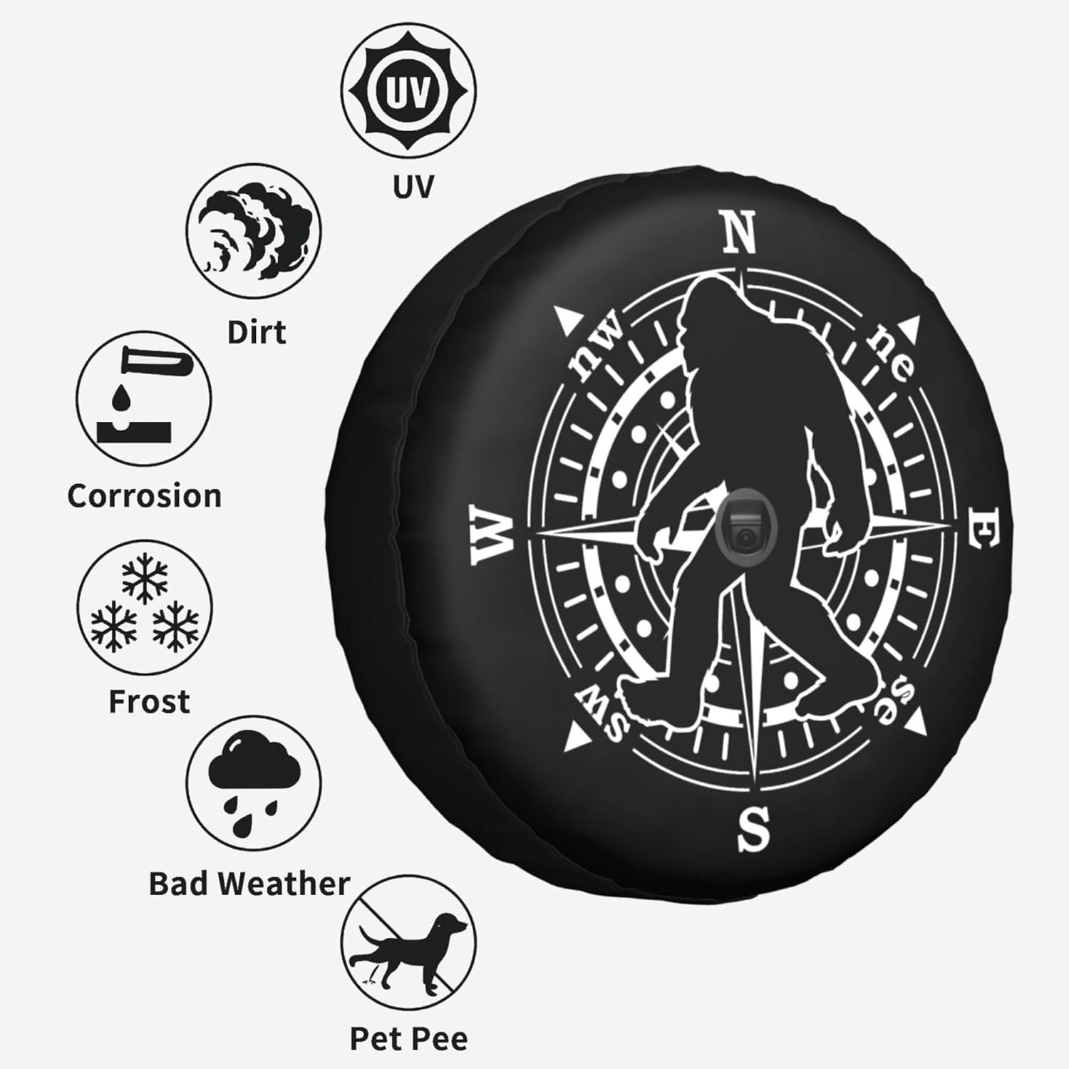 Compass Ross Camping Spare Tire Cover with Backup Camera Hole Leather Wheel Cover for Wrangler JL, Sport & Sahara (2018-2025)