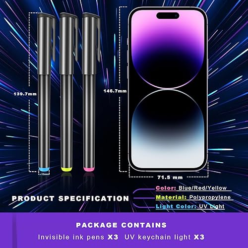 Miniatura 5 de Daemson Bolígrafo de tinta invisible, bolígrafo espía con 3 mini linterna LED UV, bolígrafo mágico de tinta que desaparece con marcadores de luz