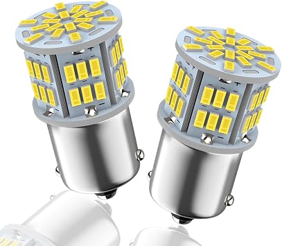 12V-24V S25 Single Bulb White 180 Degree Pin Angle P21W 1156 G18 BA15S 54 Gang LED Bulbs 3014SMD Universal Car Truck Side Marker Turn Signal Back Lamp Position LED Light 2pcs x6