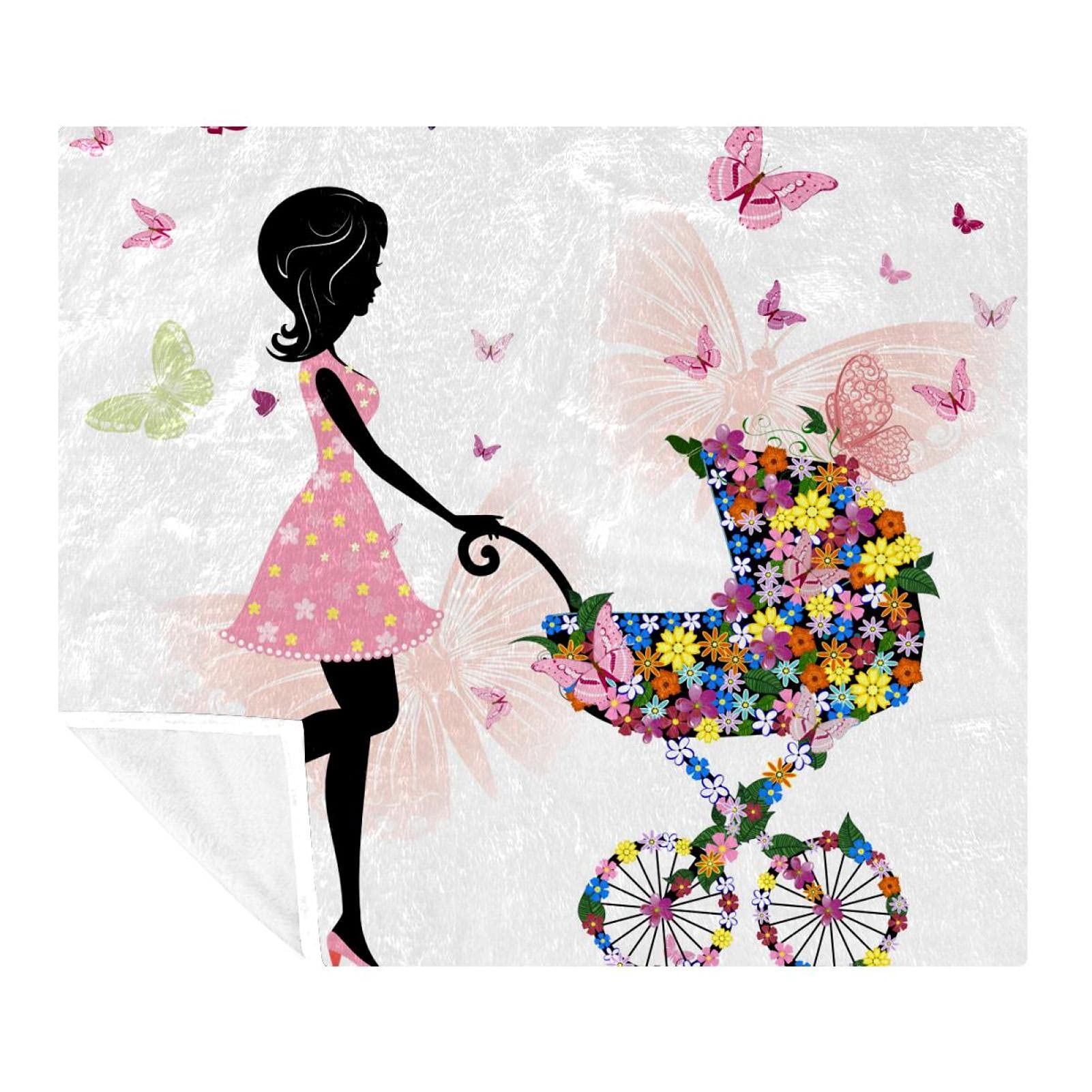 Couverture polaire super douce luxueuse pour jeune maman, poussette de bébé, fleurs roses