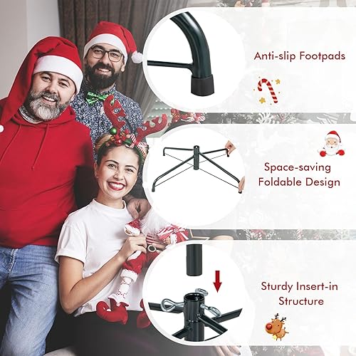 Miniatura 7 de HAPPYGRILL Árbol de Navidad flocado de 6 pies, árbol de Navidad artificial resistente al fuego con 260 luces LED blancas cálidas, 1415 puntas,