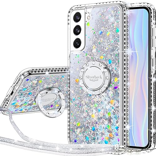 Miniatura 7 de Silverback - Funda para Galaxy S21, diseño de brillantina holográfica líquida, con soporte de diamantes brillantes de imitación,funda delgada