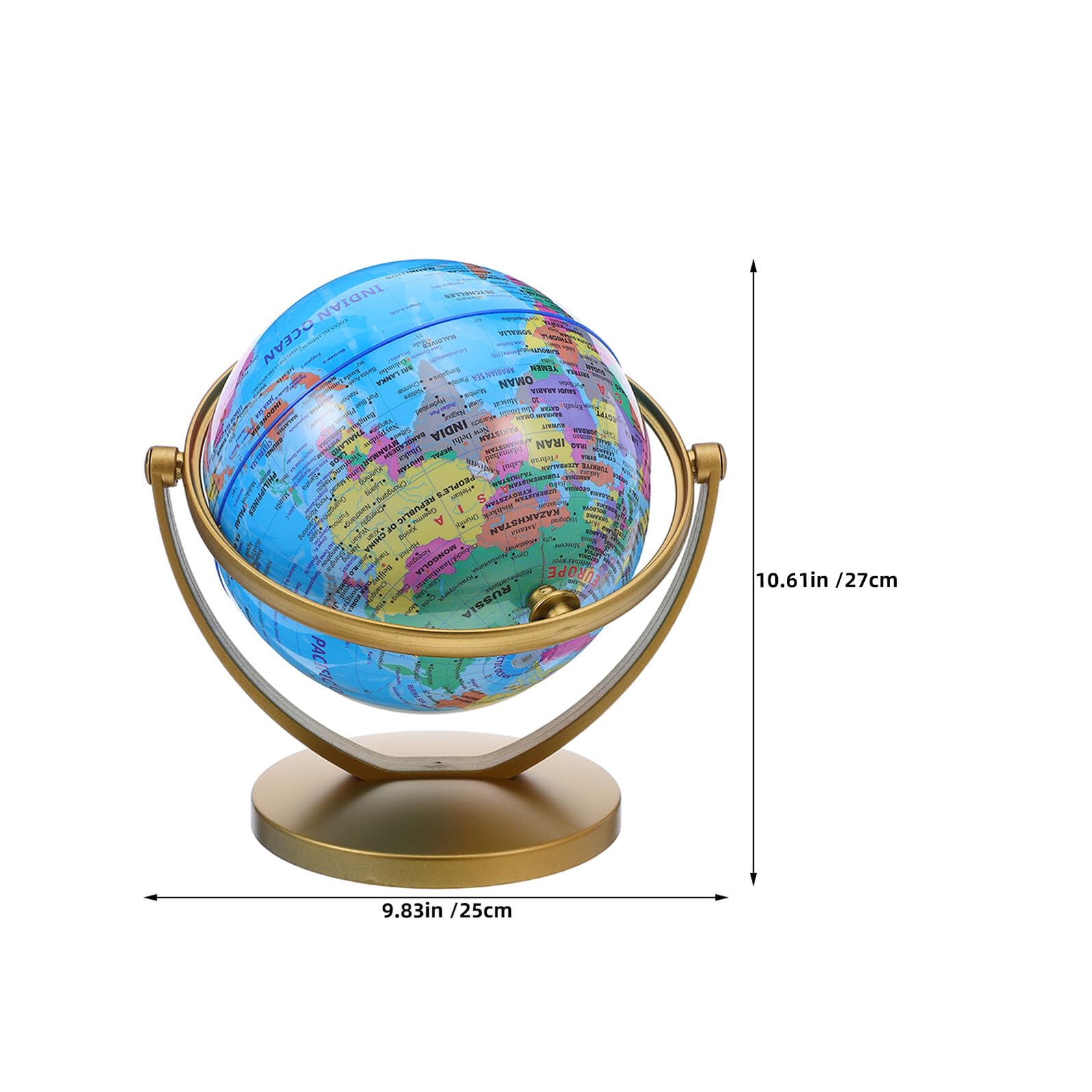 Kleiner 20cm Drehbarer Erdkugel mit Goldfarbenem Sockel Wasserfeste Weltkarte Schreibtischdekoration und Geografie Lernhilfe für Schüler und Homeoffice