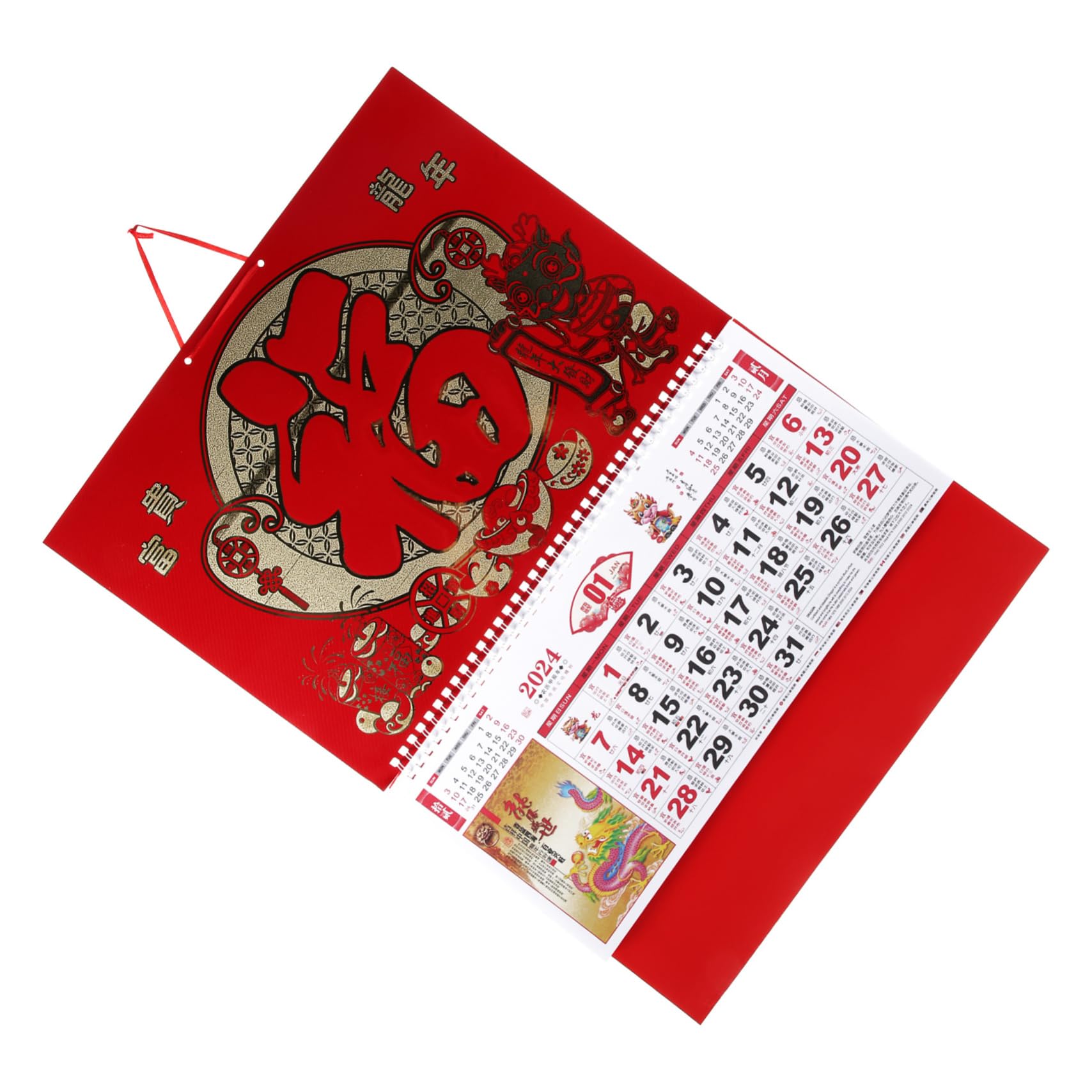 Housoutil 4 Piezas Calendario de Pared Chino Año del Dragón con Diseño Lunar Calendario Colgante para y Oficina Cultural y Detallado
