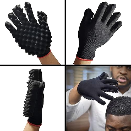 Miniatura 6 de Guantes de esponja rizados mágicos, Hsxxf Magic Hair Curling Sponge Guantes para peluqueros Esponja de pelo para rizos de hombres negros (1PCS)