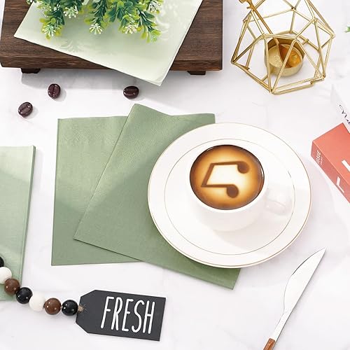Miniatura 4 de Whaline Paquete de 150 servilletas de color verde salvia de 6.5 x 6.5 pulgadas, 3 colores desechables de papel verde salvia, servilletas de cena