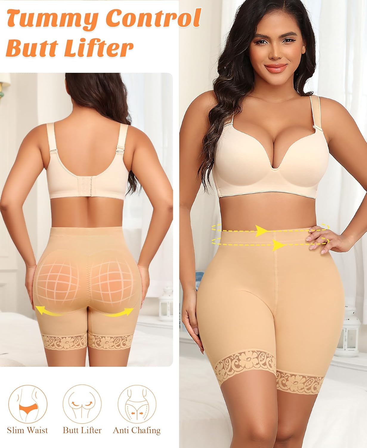 DERCA Padded Underwear for Women Butt Lifting Shapewear Booty Pads Butt Enhancer Lace Tummy Control Shorts - Image 6