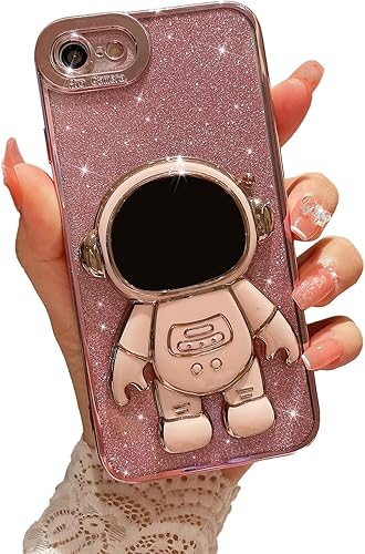 MGQILING Compatible con iPhone 78 de 4.7 pulgadas, funda con soporte oculto de astronauta, bonita funda 6D con purpurina para mujeres y niñas, TPU