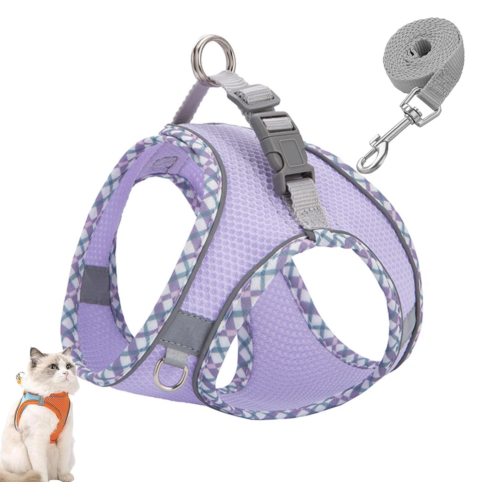 Cat Harness Design for Outdoor Cats, Cat Explorer Harness, Adjustable Soft Mesh Vest with Reflective Safety Strips, Escape Proof, Easy to Wear Cats (I,XXS)