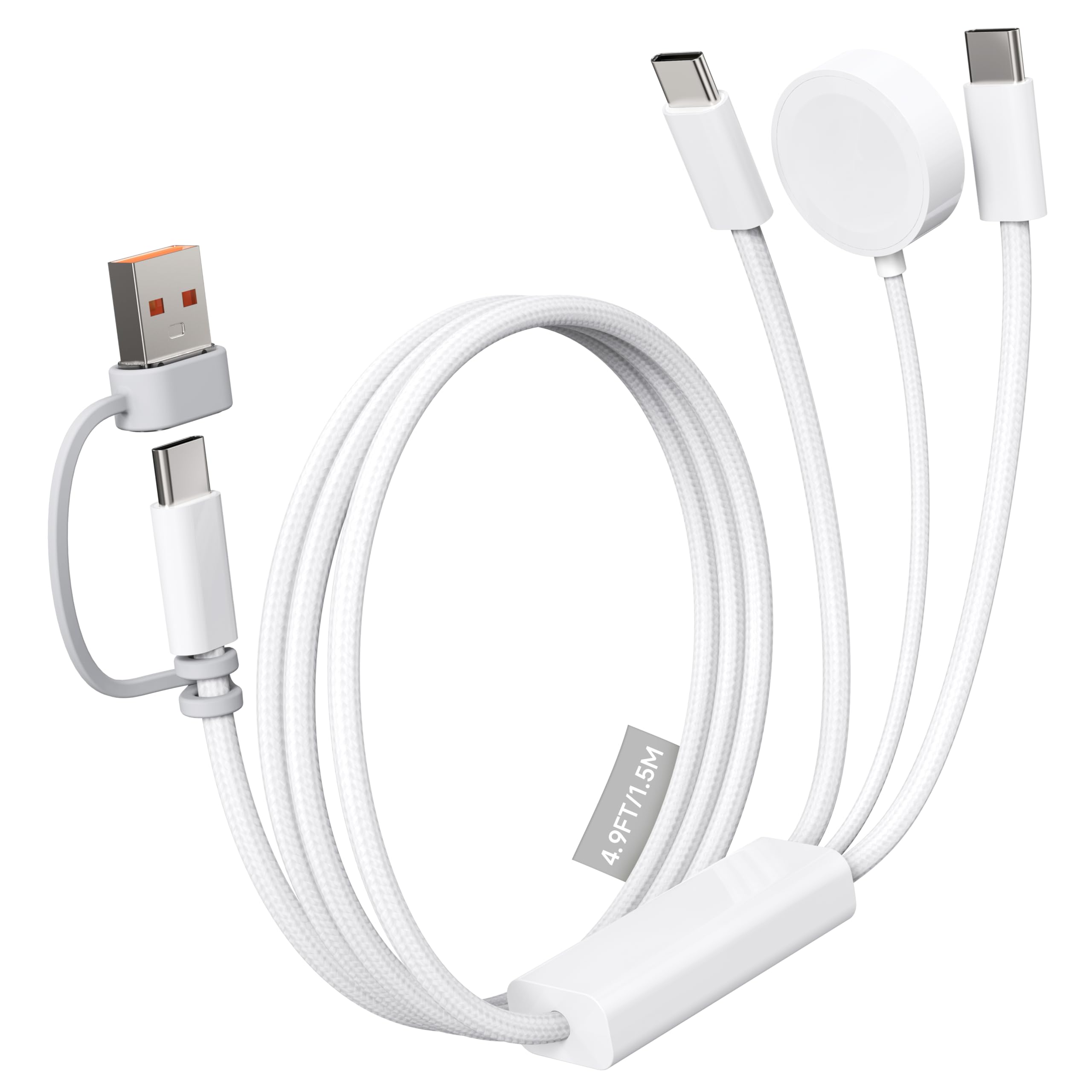ZEEHOO Multi Charging Cable 100W Dual USB C Charger Cable for Apple Watch Charger 3 in 1 Fast