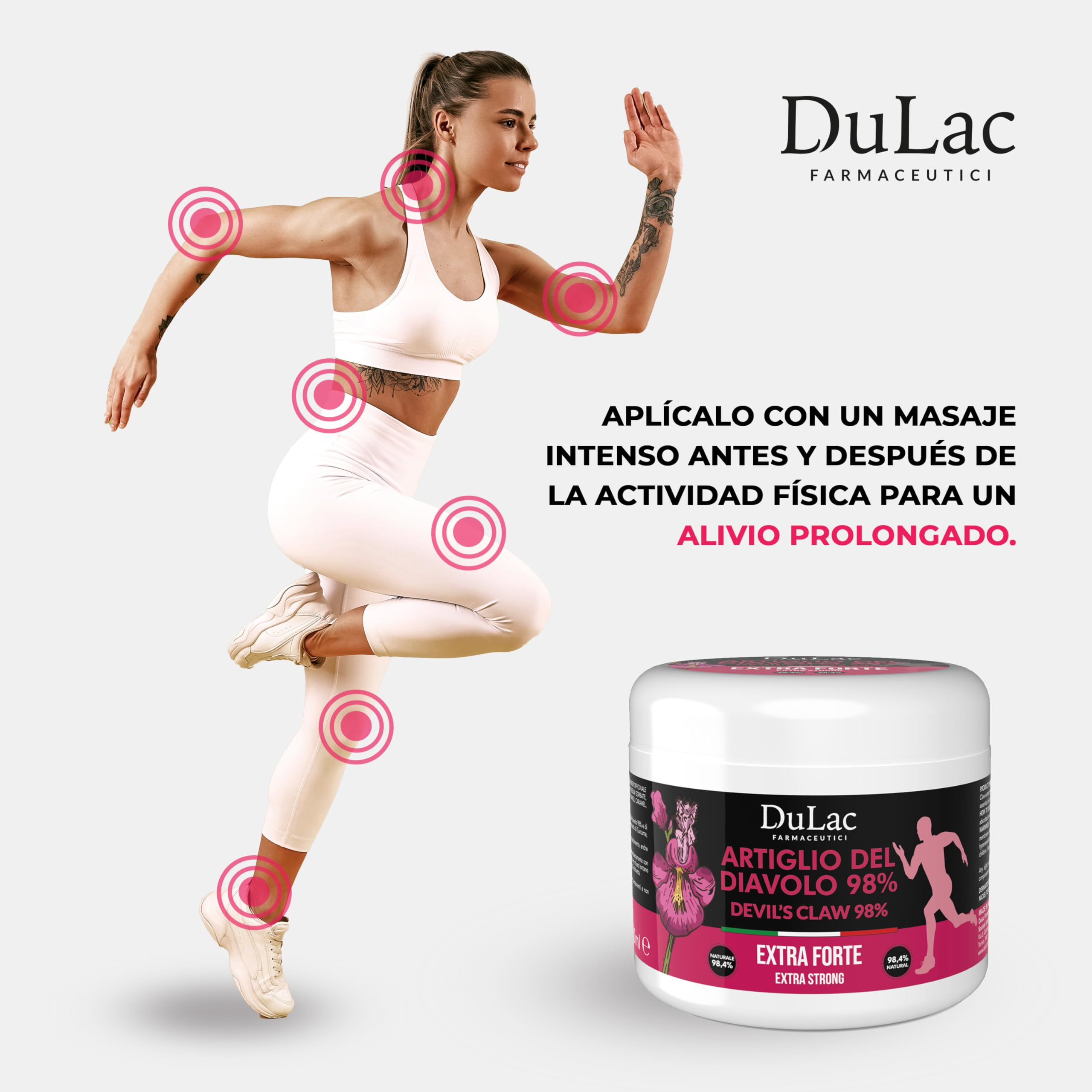 DuLàc, Garra del Diablo 98% 500 ml, Crema Gel con Jengibre, Mentol y Cúrcuma, para Masajes a Músculos y Articulaciones, Testado Dermatológicamente y sin Níquel, Made in Italy
