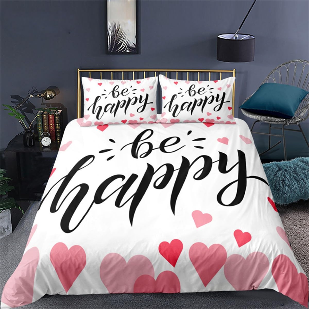 Housse de couette rose motif cœur : fini la couette qui glisse grâce au zip pratique 240x220