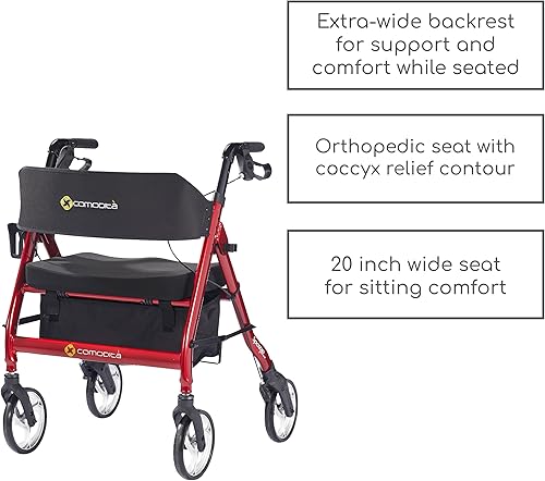 Miniatura 3 de Comodità Spazio - Caminador de ruedas extra ancho y resistente, con asiento ortopédico ultra cómodo de 20 pulgadas de ancho, capacidad de peso de