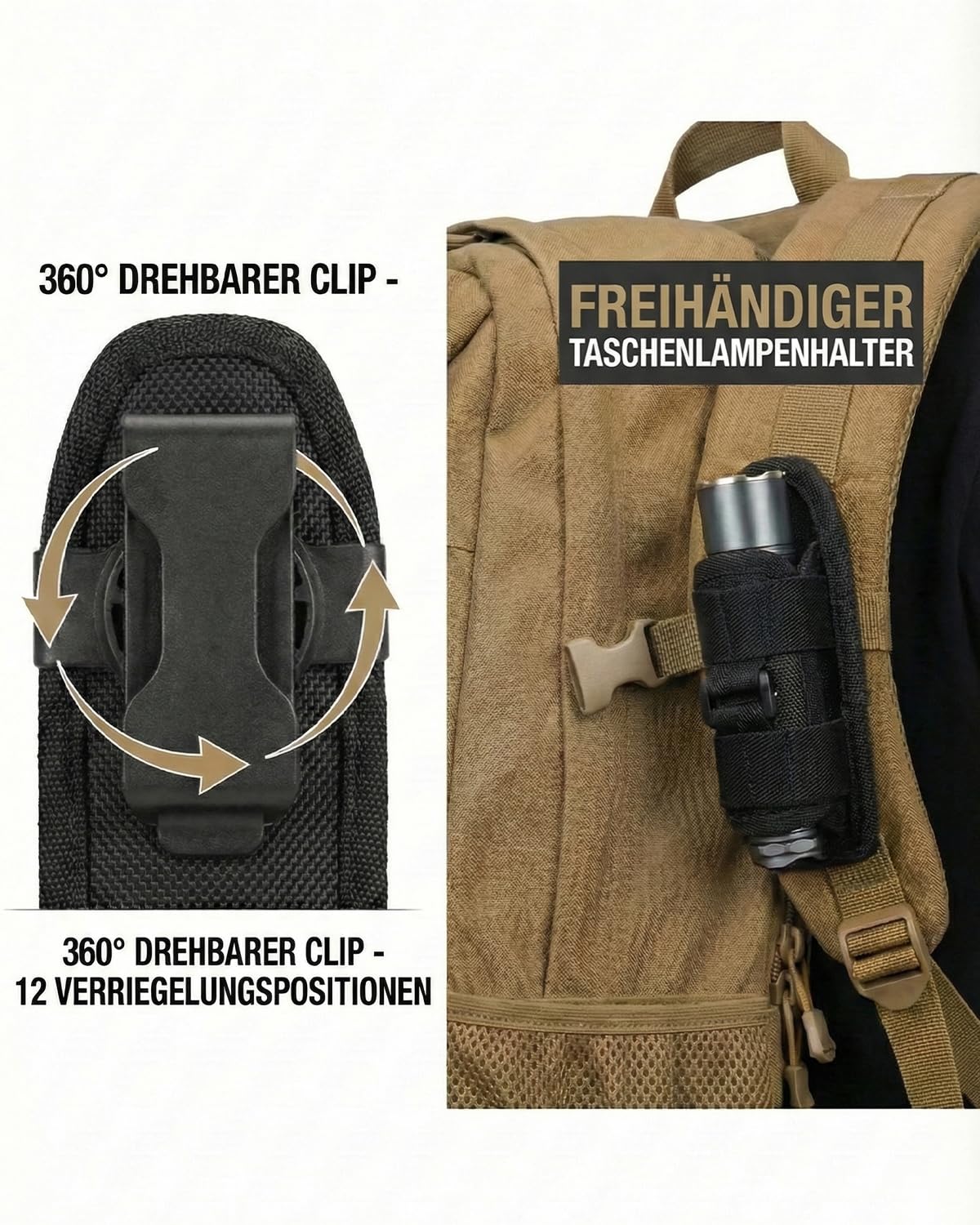 Taschenlampen Holster für Gürtel - Robustes Nylon Holster Taschenlampe, Taktische Gürteltasche Kompatibel mit Meisten LED Taschenlampen