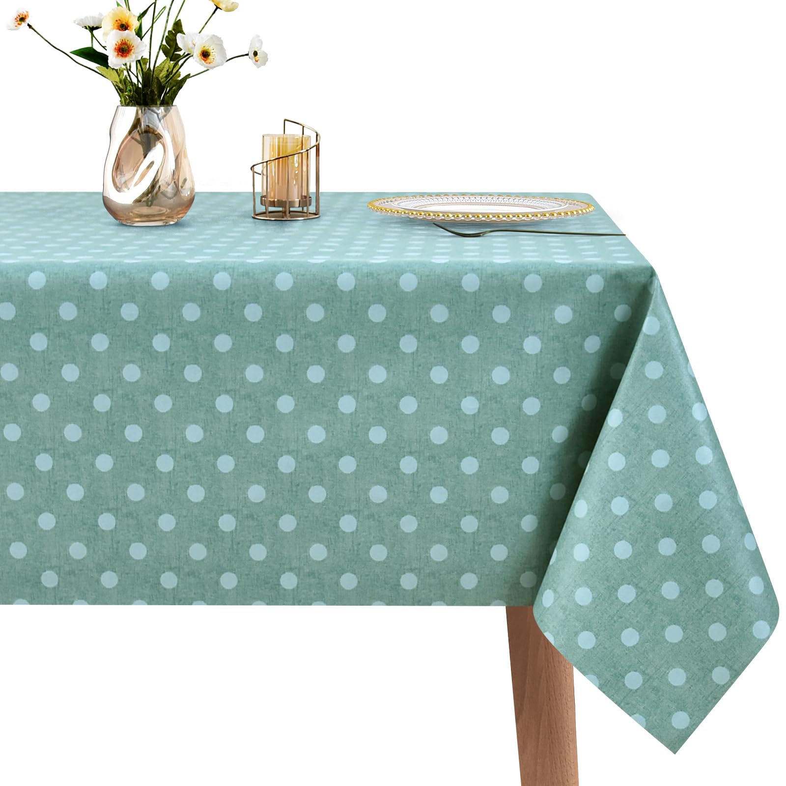 WenYa Polka Dot Tablecloth Wipe Clean Table Cloth Wipeable PVC Tablecloths Plastic Dinner Cover