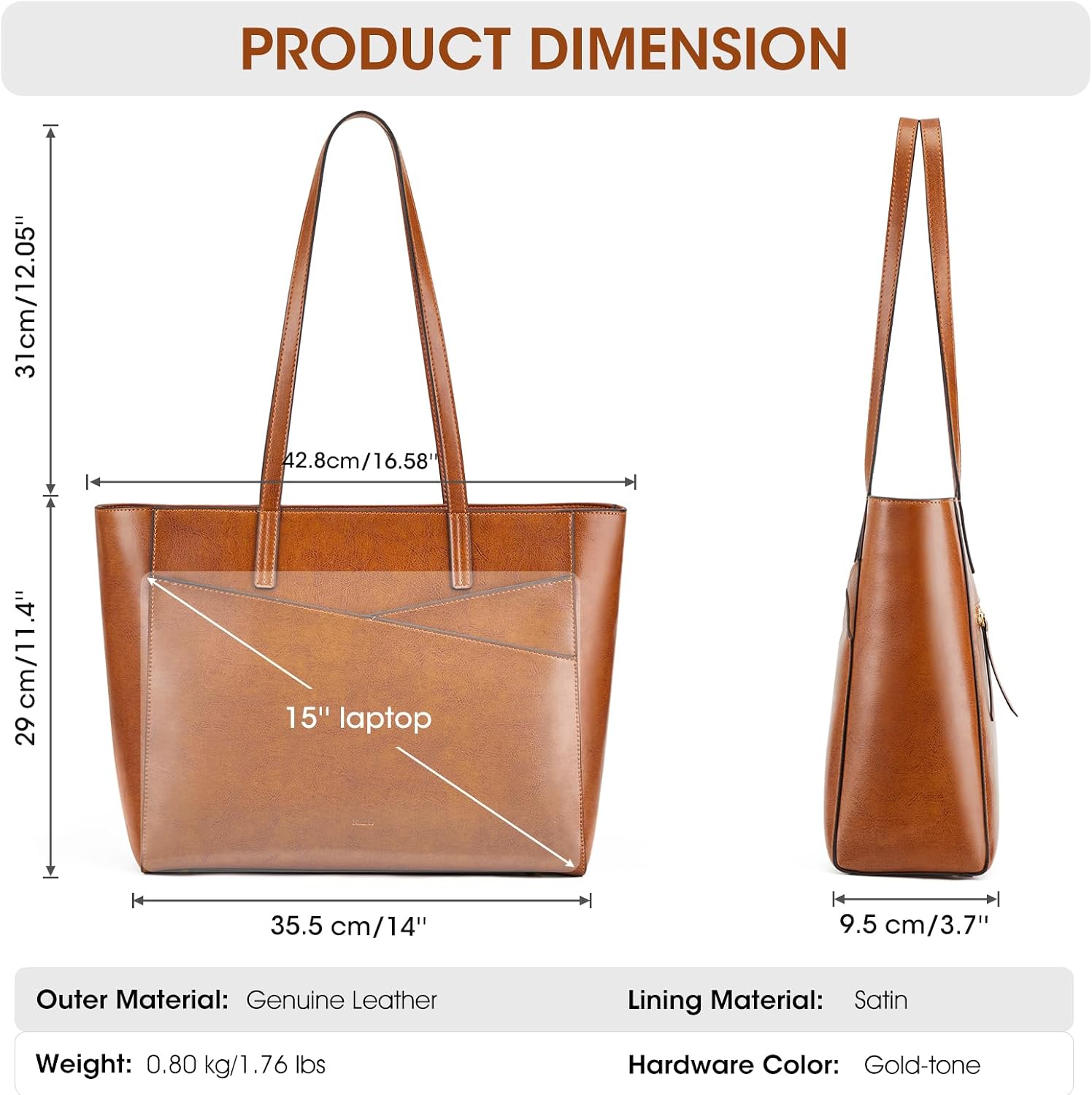 Kattee Leather Travel Tote Bag for Women image 4