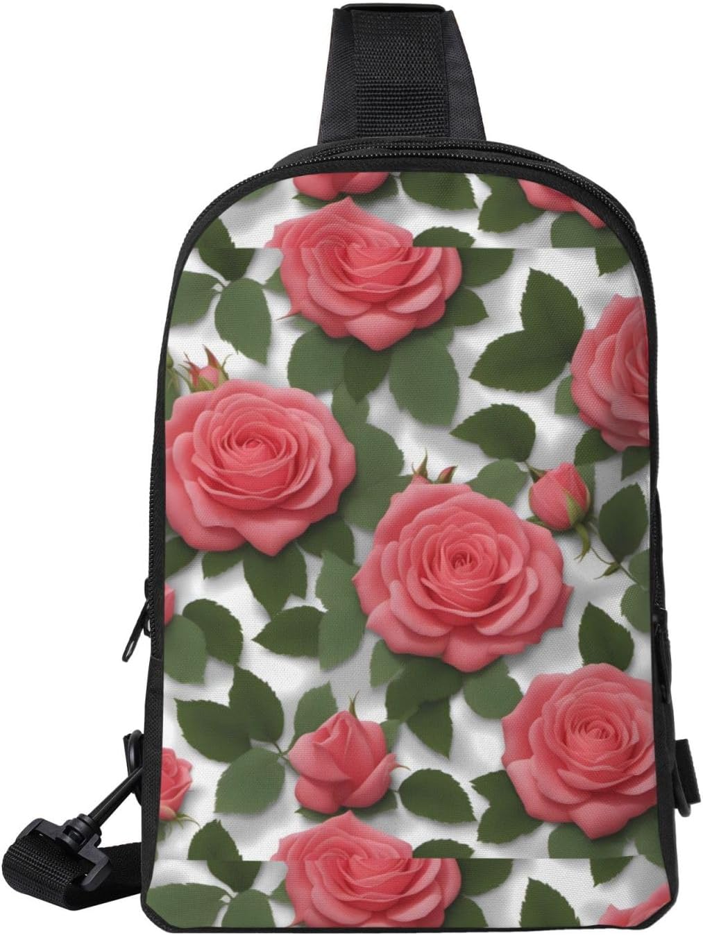 Roses Adjustable Strap Large Capacity Double Layer Crossbody Chest Bag 7.7x2.4x11.8in For Camping Travel Daily Leisure Activities