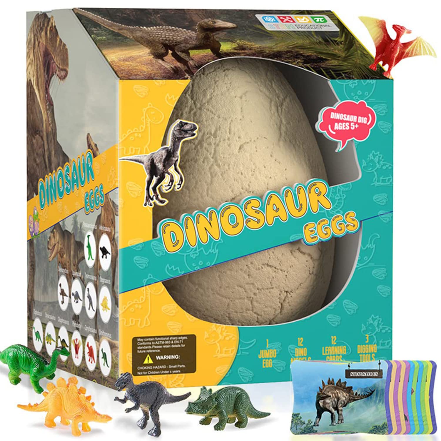 Jumbo Dino Egg Dig Kit -Educational Dino Eggs for Boys and Girls, 12 Unique Surprise Dinosaurs with Digging Tools Archeology Educational Science STEM Toy, Best Crafts Gift for Boys Girls (A)