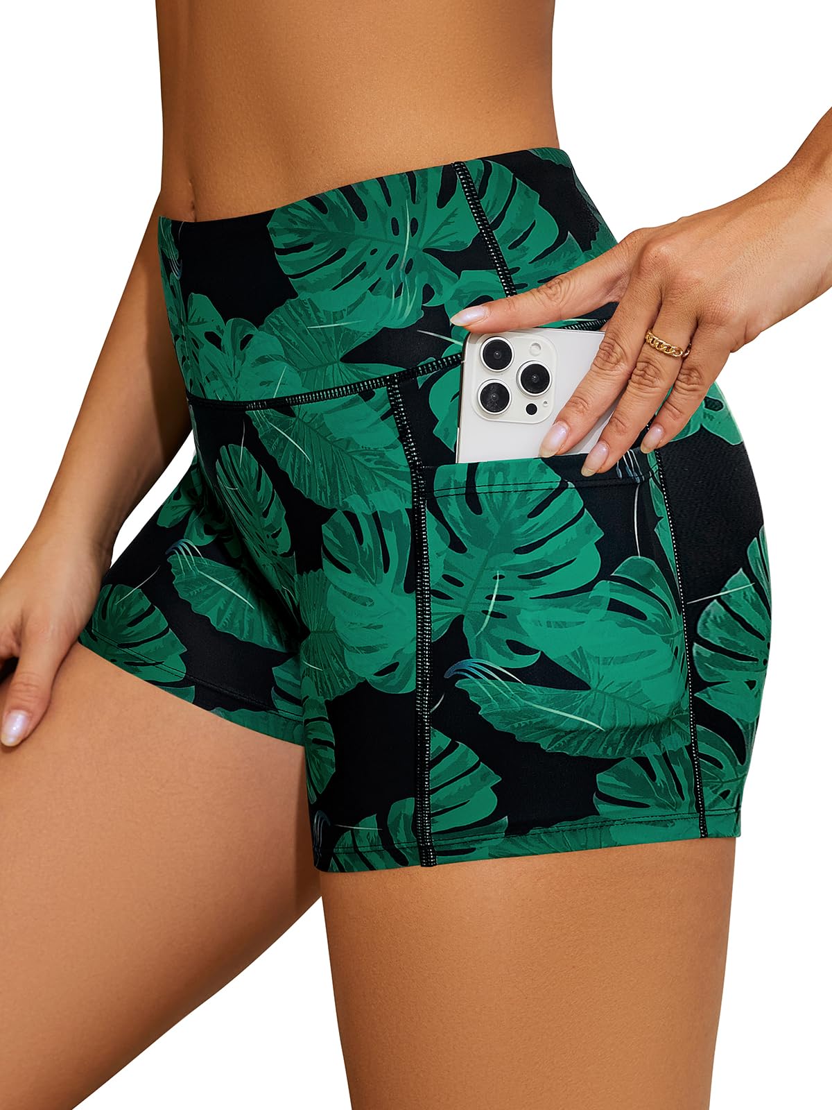 SHEKINI Costume da bagno da donna a vita alta con tasche