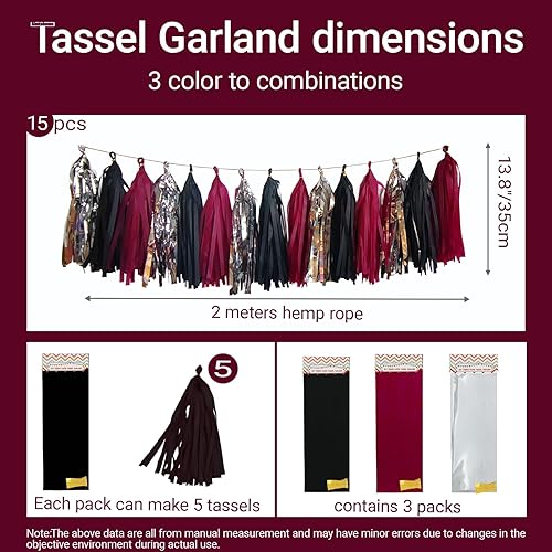 Miniatura 41 de Guirnalda de borlas brillantes de papel de seda, decoración de mesa, borlas para decoración de fiesta, suministros para bodas, cumpleaños, Negro