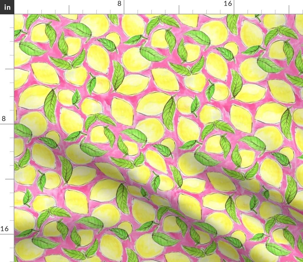 Spoonflower Fabric - Pink Lemonade Lemons Watercolor Yellow Fruit Summer Citrus Abstract Printed on Petal Signature Cotton Fabric Fat Quarter - Sewing Quilting Apparel Crafts Decor