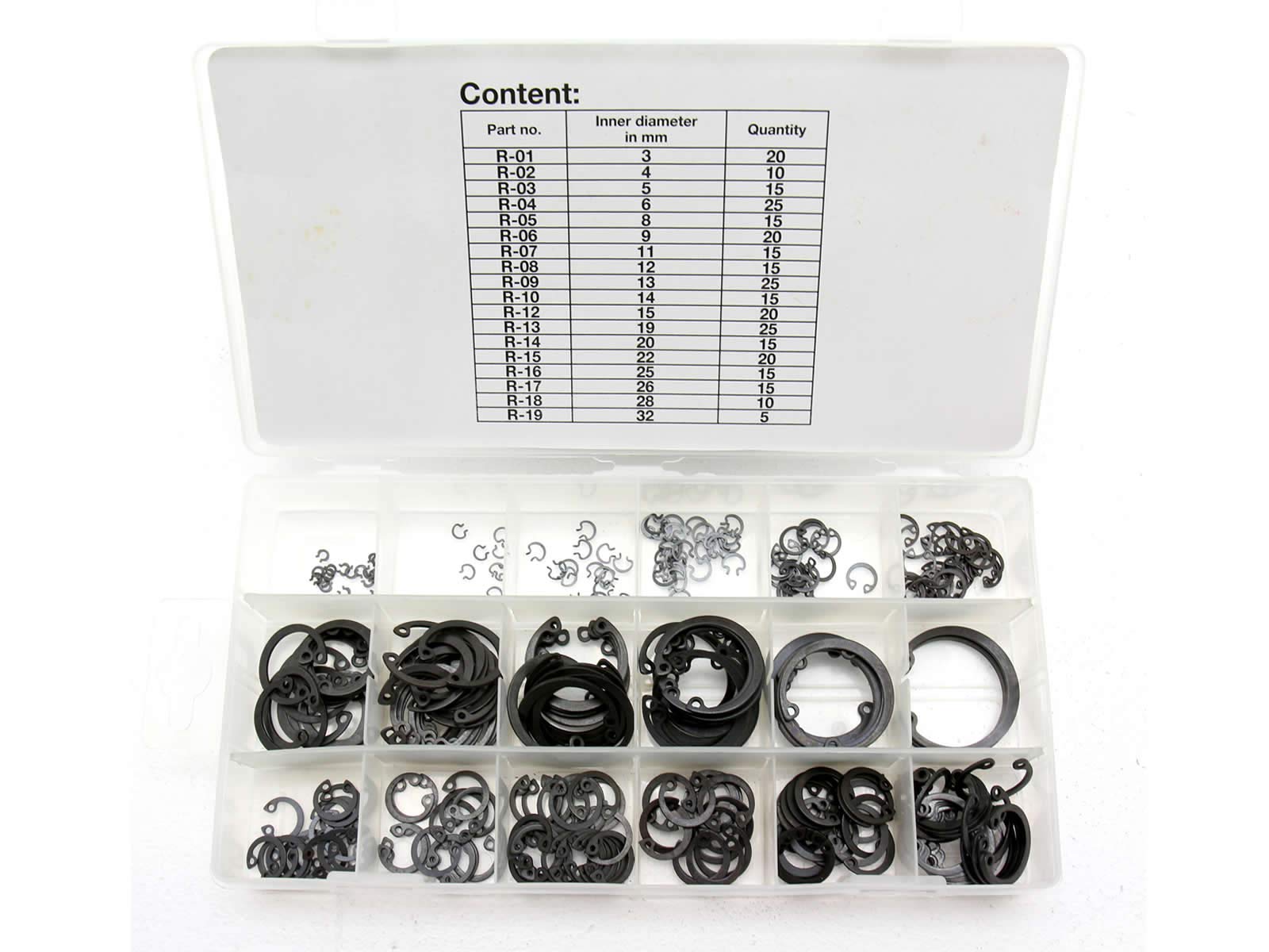 Weber-Tools FD-6005 - Kit Clip E Anelli E-clips, Fosfato Nero, 300 Pezzi (1.5-22 Mm) - 3