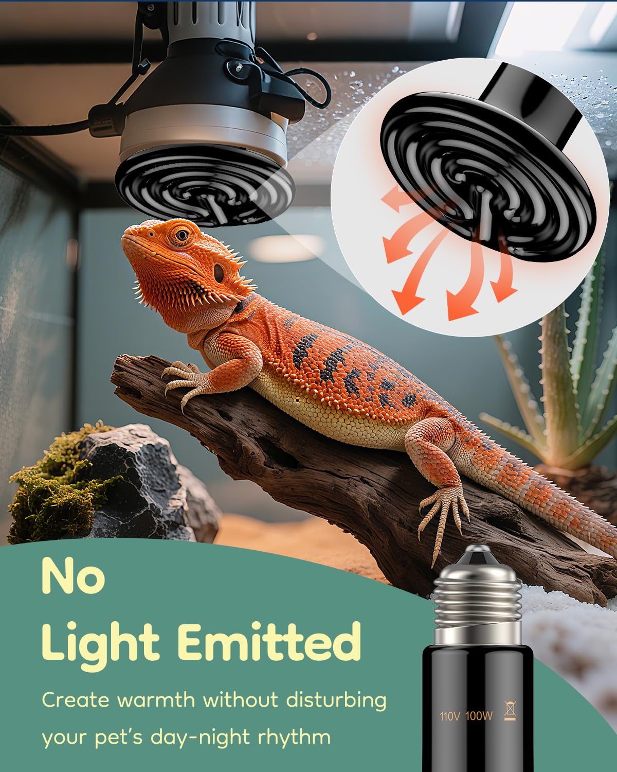 Pawfly 100 W E26 Ceramic Heat Emitter for Reptiles, No Light Emitting Reptile Heat Lamp Bulb, Infrared Ceramic Heat Bulb for Amphibian Chicken Snake Lizard, Ceramics Heat Lamp, Pet Brooder Coop Heater - image 2