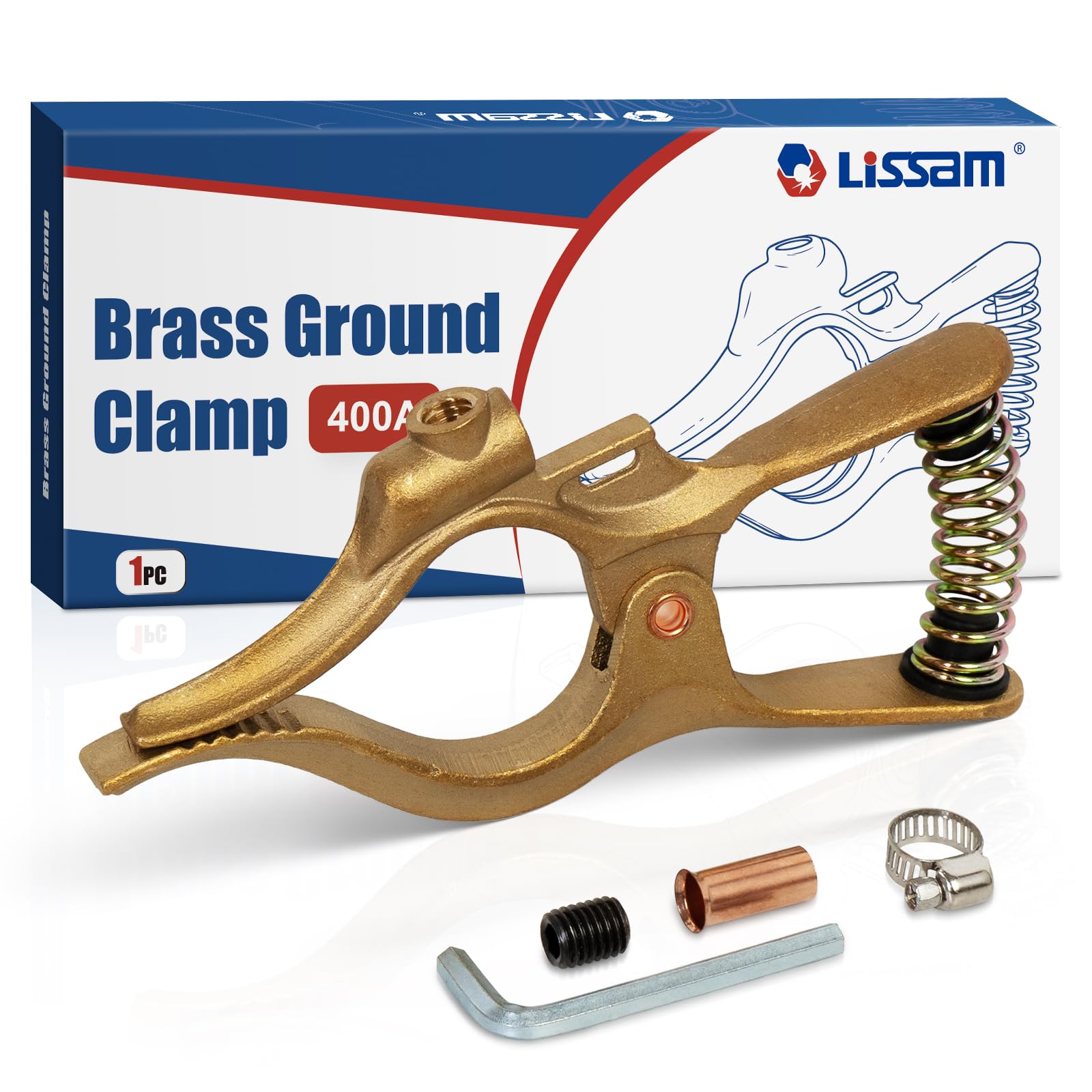 LISSAM 400 Amp Brass Welding Ground Clamp for Welders, Heavy Duty