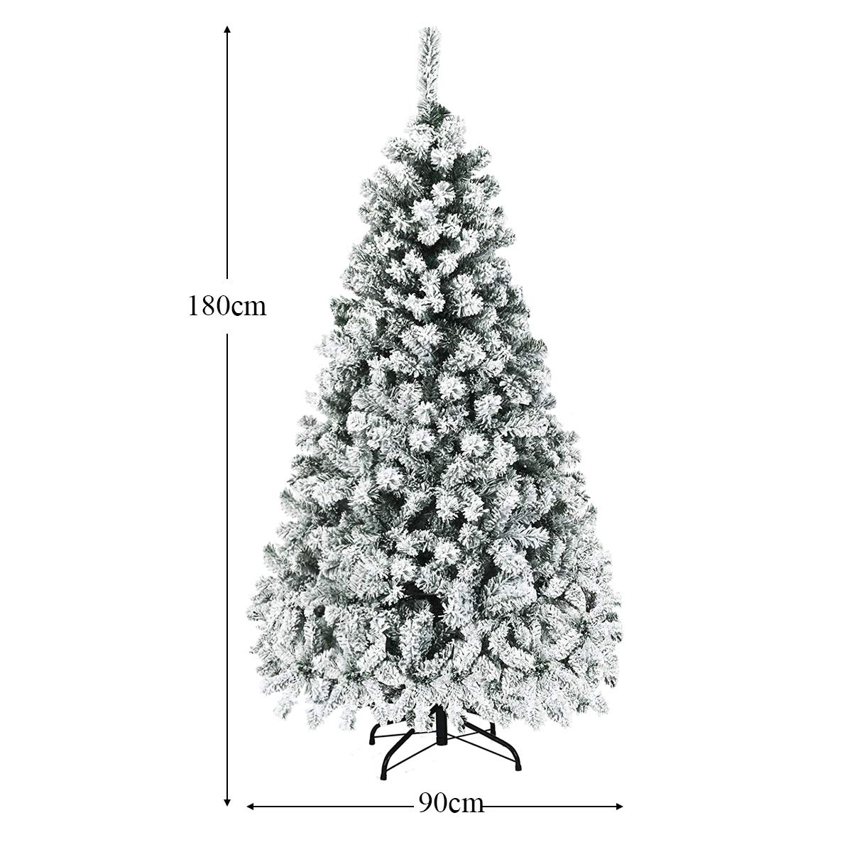 LIFEZEAL Arbre de Noël Pliable, Sapin de Noël avec 600 Branches en PVC et Flocage, Arbre de Noël avec 250Pièces LED & Pied en Fer, 180cm