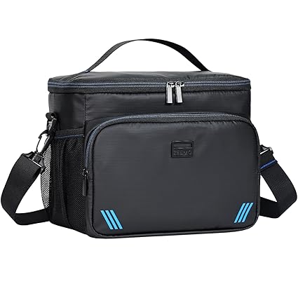 ZEEMO Lunch Bag for Men Women, Insulated Lunch Cooler Bag with Adjustable Shoulder Strap, Leakproof Lunch Box for Work, Black