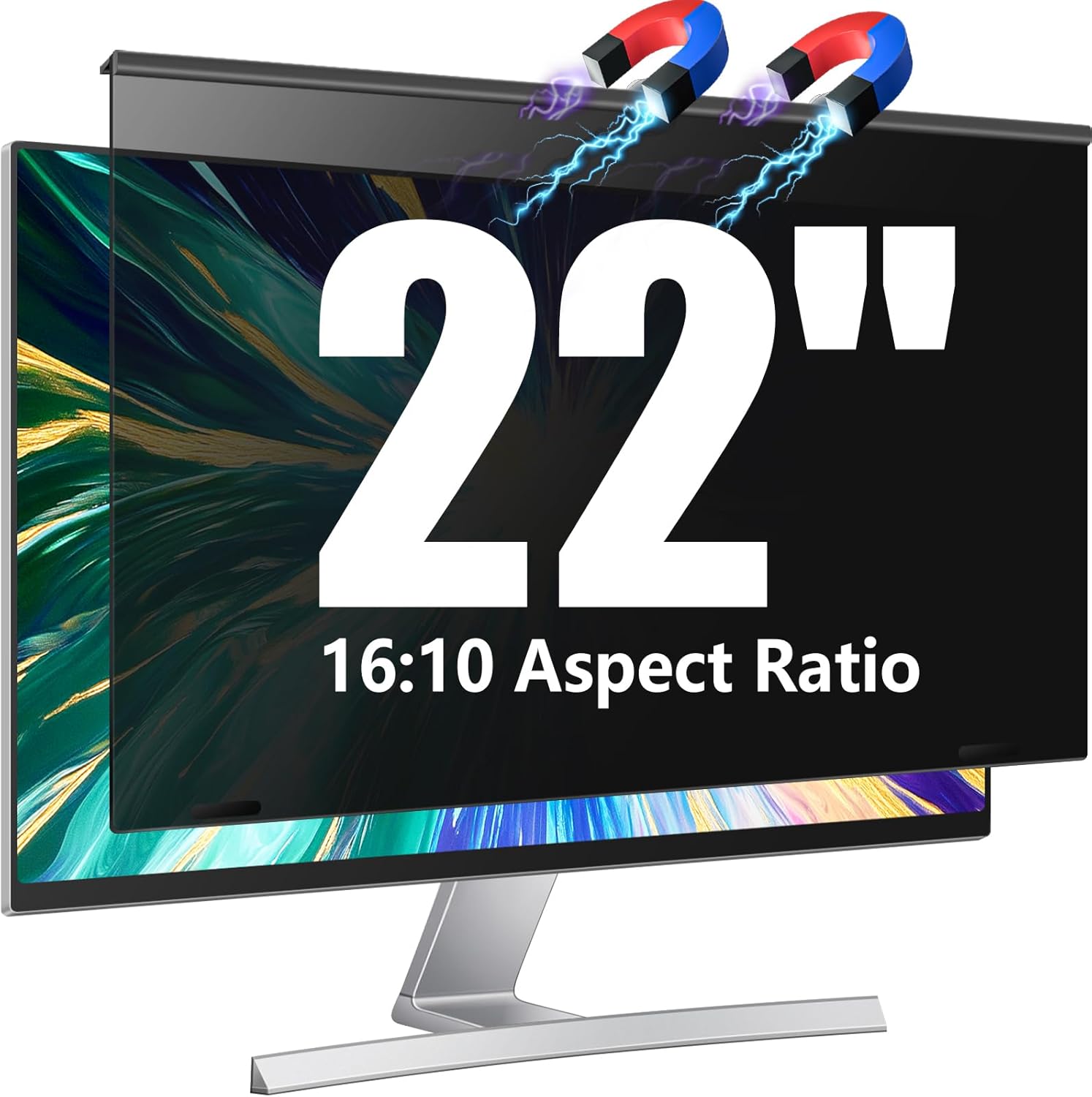 Magnetic Computer Privacy Screen Filter 22 inch for 16:10 Widescreen Monitor Desktop PC, 22in Hanging Removable Anti Blue Light Glare Eye Protection Shield, Screen Protector Panel 22'' Privacy Screen (16:10)